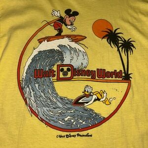 Rare 80s Vintage Walt Disney World Surfer Mickey Mouse Long Sleeve T-shirt XL